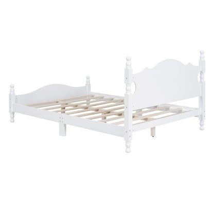 Full Size Wood Platform Bed Frame,Retro Style Platform Bed With Wooden Slat Support,White
