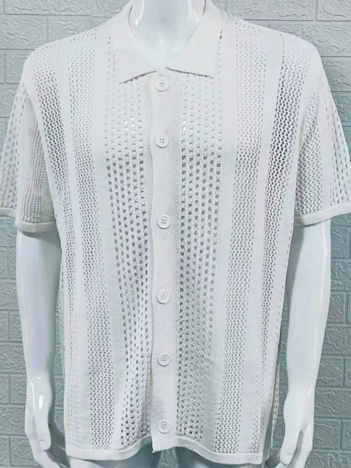Men's Button Down Collared Neck Hollow Out Shirt