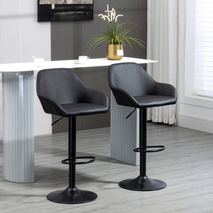 Bar Stools Set Of 2, Height Adjustable Swivel Barstools, PU Leather Kitchen Stools With Backs, Armrests And Footrest For Home, Counter And Dining Room, Black