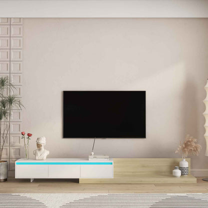 Modern Extendable TV Stand With LED Lights Wooden Entertainment Center And Media Cabinet With Storage Space Suitable For Living Room And Bedroom White