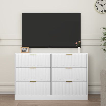 Modern 6-Drawer Dresser, Chest Of Drawers For Bedroom, Living Room, Hallway, And Entryway - Large Storage Cabinet, White,Drawer Panel With Wavy Patterns