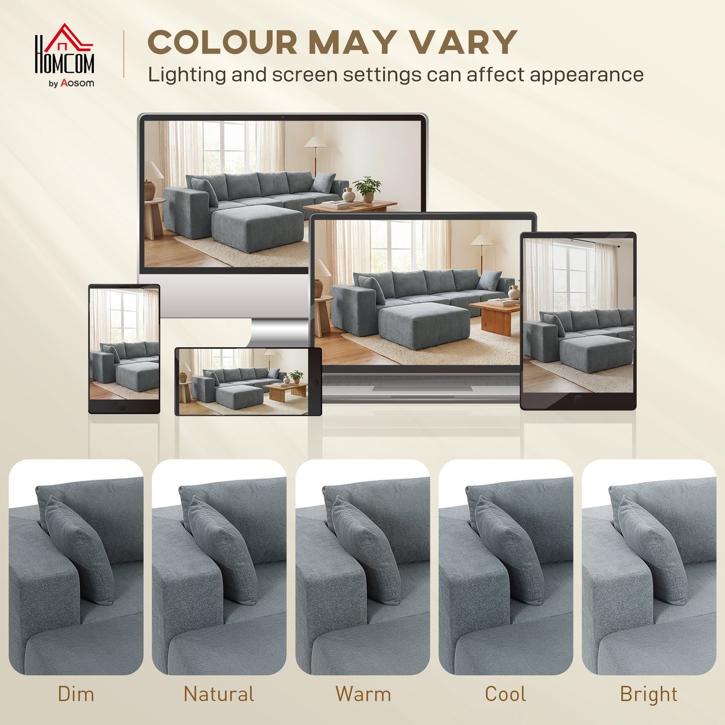 Modular Sectional Sofa, Boneless U-Shape Sectional Couch with 2 Ottomans, Dark Gray