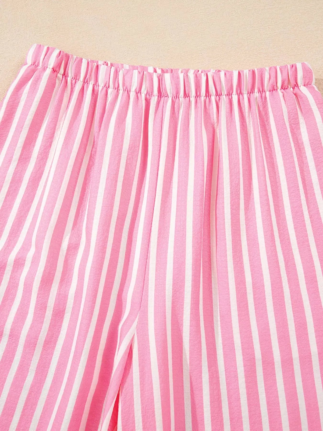 Stripe Buttoned Front Long Sleeve Top and Pants 2 Piece Sleepwear