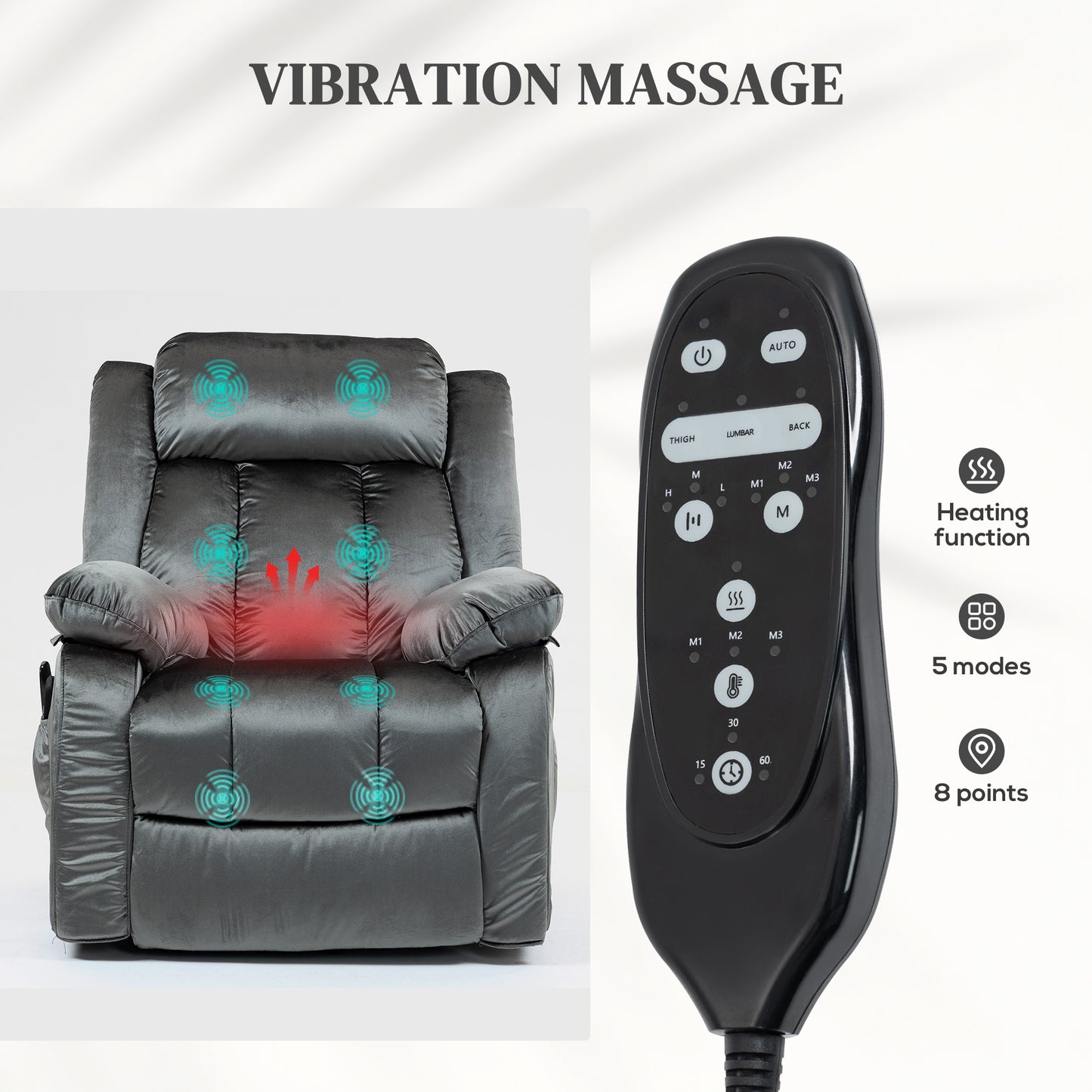 Power Lift Recliner Chair for Elderly, Electric Lift Chair with Massage and Heat, Remote Control, Gray
