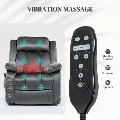 Power Lift Recliner Chair for Elderly, Electric Lift Chair with Massage and Heat, Remote Control, Gray