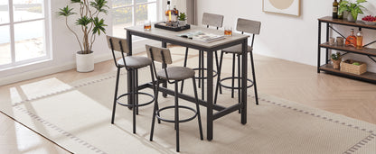 Bar Table Set With 4 Bar Stools PU Soft Seat With Backrest, Grey, 47.24  L X 23.62  W X 35.43  H