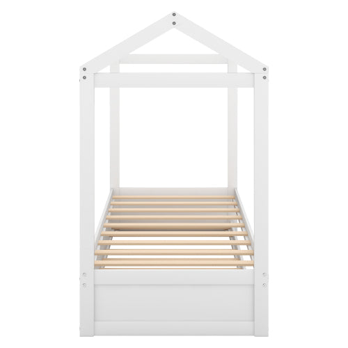House Bed With Trundle, Can Be Decorated,White