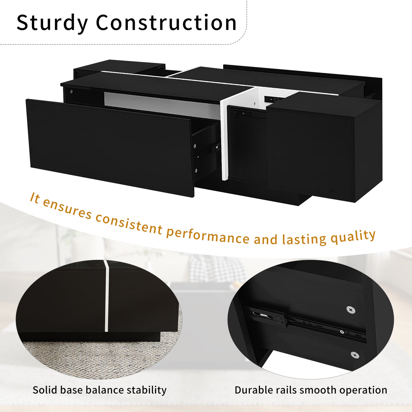 U-Can 47.2 -72.7  Extendable Coffee Table, Multi-Functional Coffee Table With High-Gloss Finish, Coffee Table With 2 Hidden Storage Space And 2 Drawers For Living Room