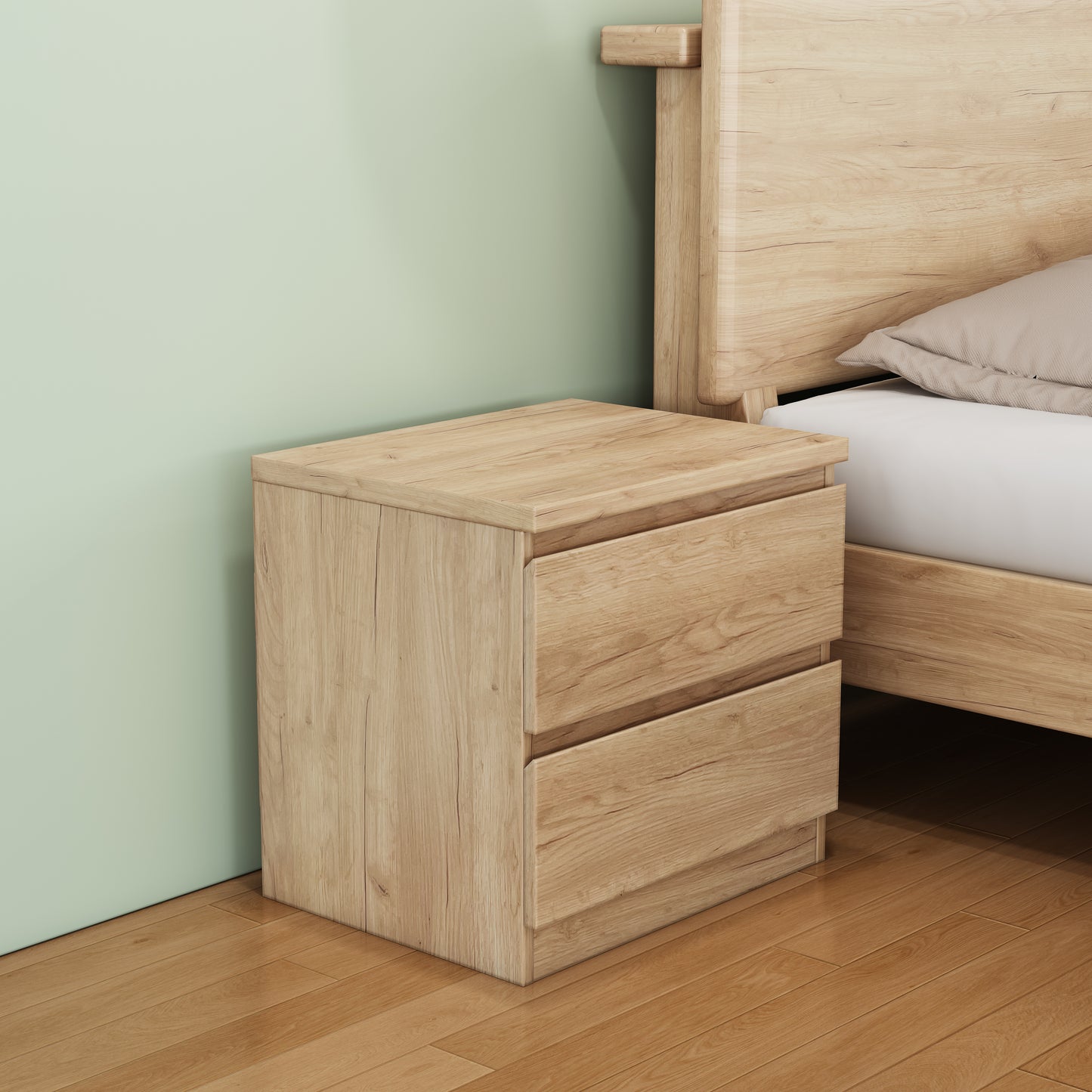 19.7-Inch Natural Nightstand With 2 Drawers, Beside Table With Drawers Handle Free Design,Thickened Top Plate,Small Side Table Storage Cabinet 2 Drawer Night Stand For Bedroom,Living Room