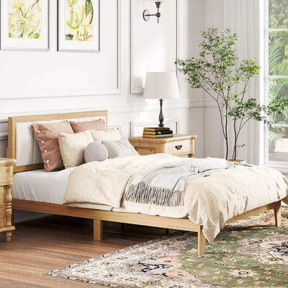 Full Bed Frame with Headboard Full Size Platform Bed Frame with Wooden Slats No Box Spring Needed Easy Assembly Oak