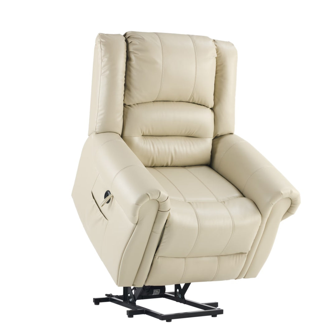 Power Lift Recliner Chair With Massage & Heat, Single Motor Lift Chair, Breathable PU Faux Leather, USB & Type-C, Side Pockets, Cream