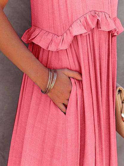 Smocked Tiered Maxi Dress with Pockets