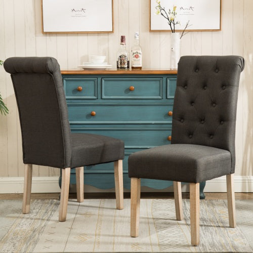 Habit Solid Wood Tufted Parsons Dining Chair, Set Of 2, Charcoal