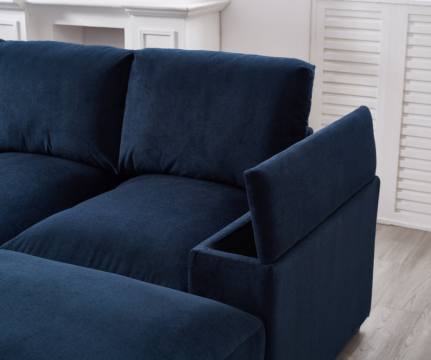 Sectional Sofa Deep Seat Sofa Couch With Ottomans, Corduroy Sofa Sleeper Comfy Upholstered Furniture For Living Room, Apartment, Office, 4-Seat & 2-Ottoman, Blue