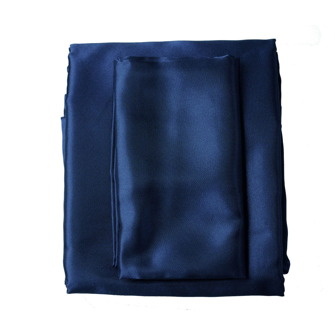 Satin Bed Sheets, Queen Size Sheets Set, 4 Pcs Silky Bedding Set With 15 Inches Deep Pocket For Mattress Queen, Navy Blue
