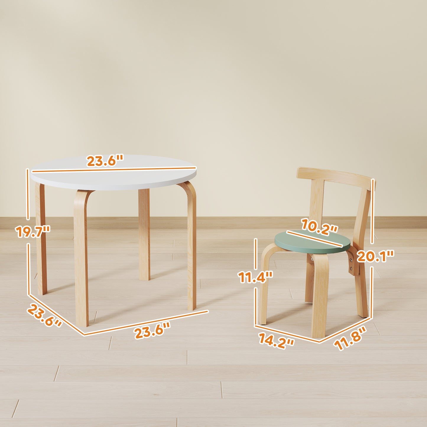 Wooden Kids Table and Chairs Set, 5 Piece Wooden Toddler Table and Chairs Set for Ages 3-8 Years, Green