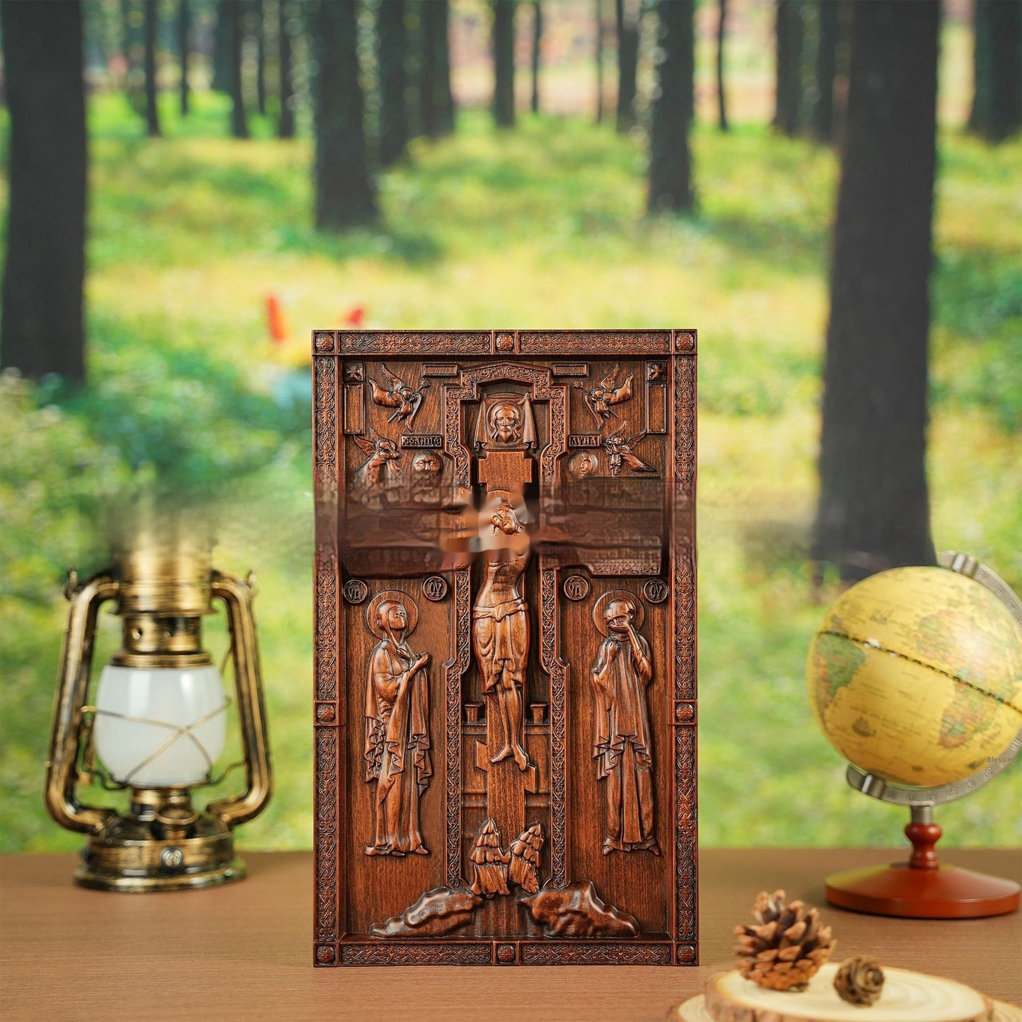 Wooden Orthodox Crucifixion Square Decorative Ornaments
