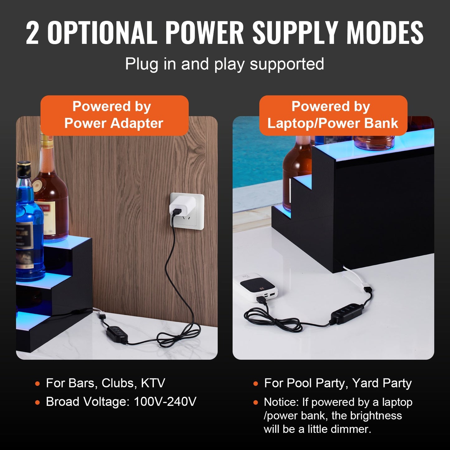 LED Lighted Liquor Bottle Display Bar Shelf RF & App Control 24" 3-Step