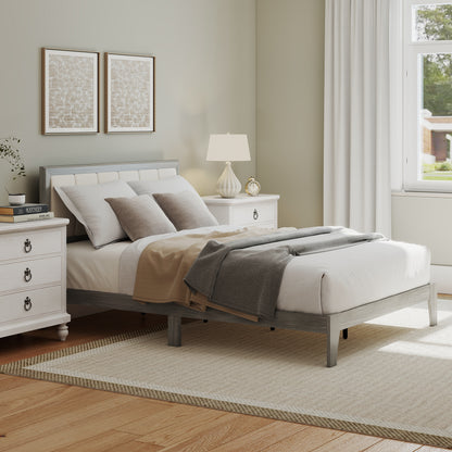 Full Bed Frame with Headboard Full Size Platform Bed Frame with Wooden Slats No Box Spring Needed Easy Assembly Gray