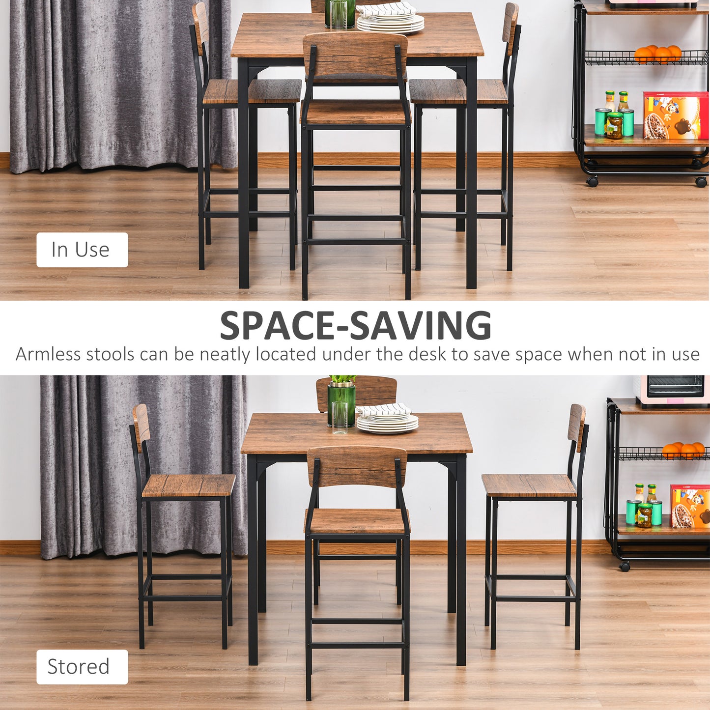Dining Table Set 5-Piece Modern Counter Height With 4 Chairs Walnut