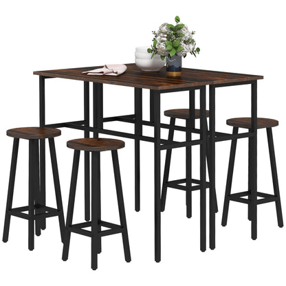 6-Piece Bar Table Set, Counter Height Kitchen Dining Set With 2 High Tables & 4 Stools, Space Saving Compact Bar Furniture For Small Kitchens And Flats, Multiple Arrangements, Rustic Brown