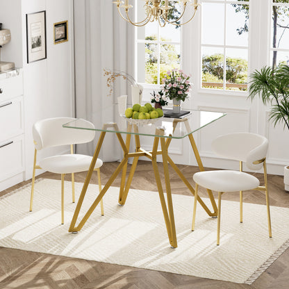 35.4-inch Square Tempered Glass Dining Table, Suitable For 2-4 People, Space-saving Small Kitchen Dining Table, Equipped With Sturdy Metal Table Legs,suitable For Dining Room, Living Room,Gold
