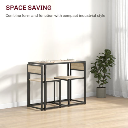 3-Piece Dining Room Set, Industrial Kitchen Table Set With Rectangular Table And 2 Dining Chairs, Oak