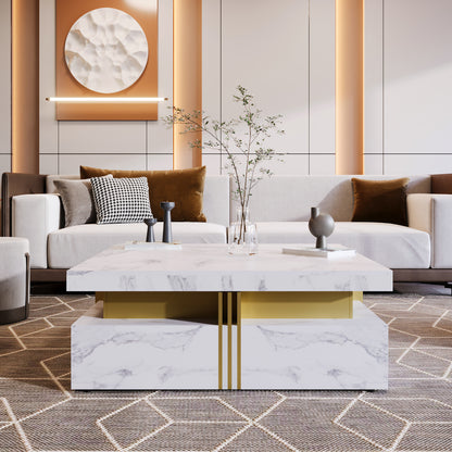 Modern White Square Storage Coffee Table With 4 Drawers