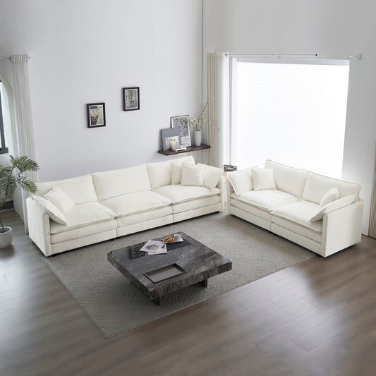Sofa Set Of 2 Chenille Couch, 2-3 Seater Sofa Set Deep Seat Sofa, Modern Sofa Set For Living Room, White Chenille
