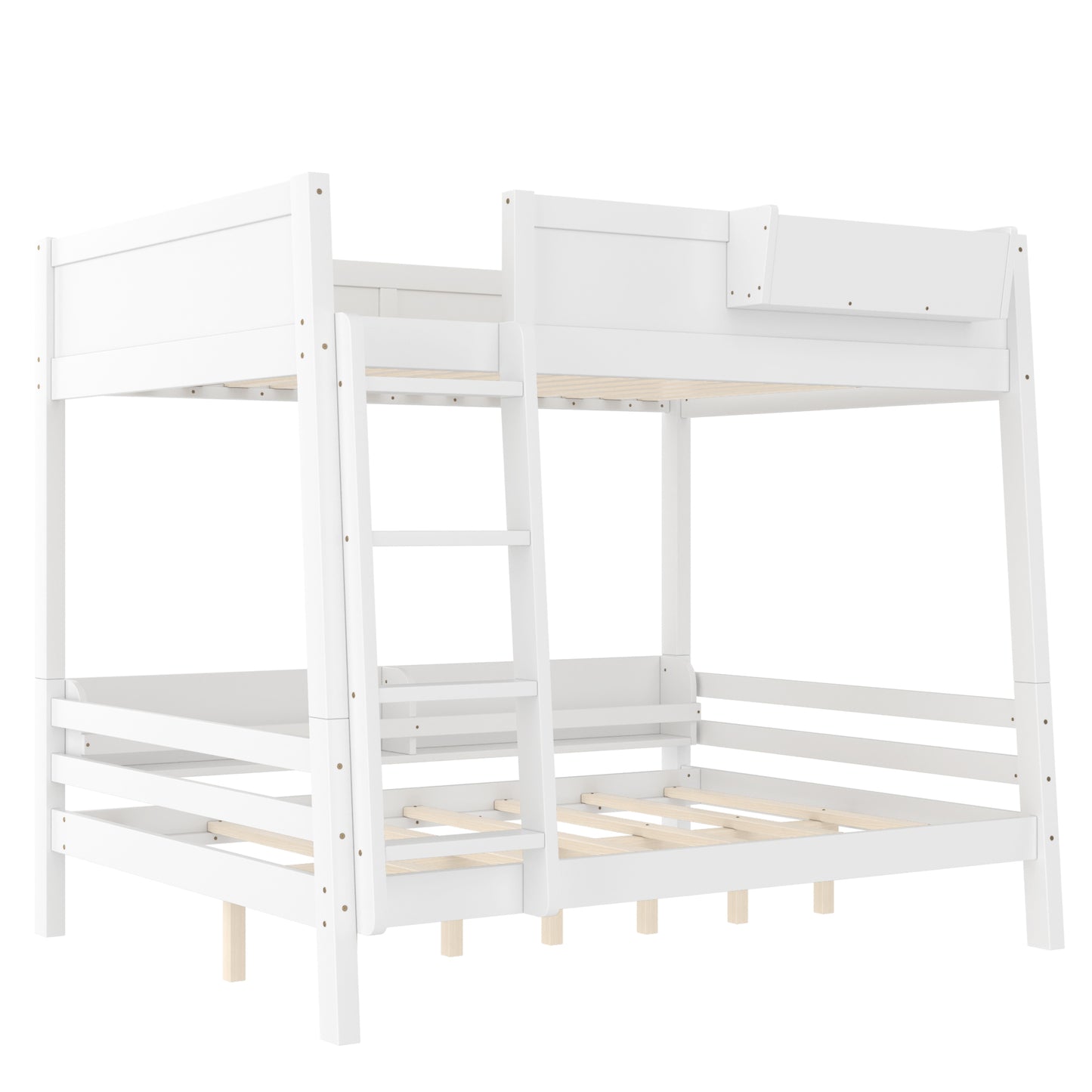 Full Bunk Bed With  Storage Shelf And Bookshelf,Wood Bunk Bed With Ladder And Guardrails,Detachable Design,White