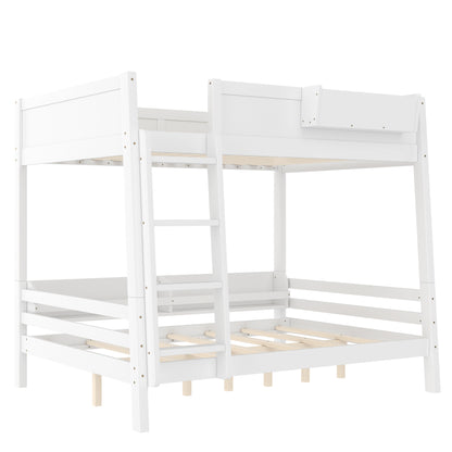 Full Bunk Bed With  Storage Shelf And Bookshelf,Wood Bunk Bed With Ladder And Guardrails,Detachable Design,White