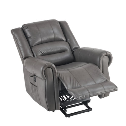 Power Lift Recliner Chair With Massage & Heat, Single Motor Lift Chair, Breathable PU Faux Leather, USB  Type-C, Side Pockets, Grey