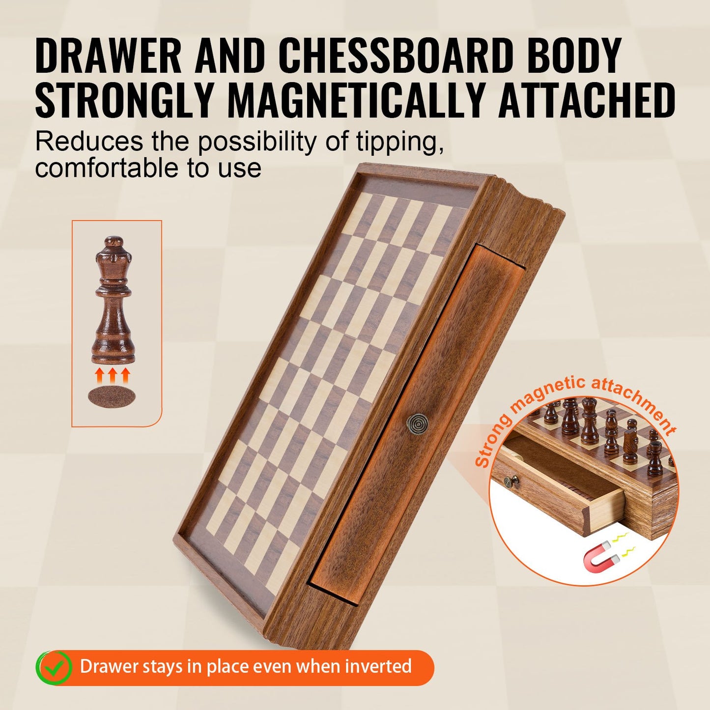 Solid Wood Chess Set, 15 Inch  2-IN-1 Chess Checkers Game Set, Chess Board Games With Storage Drawer & Weighted Chess Checkers Pieces & 2 Queens, For Adults Kids Tournament Professional Beginner