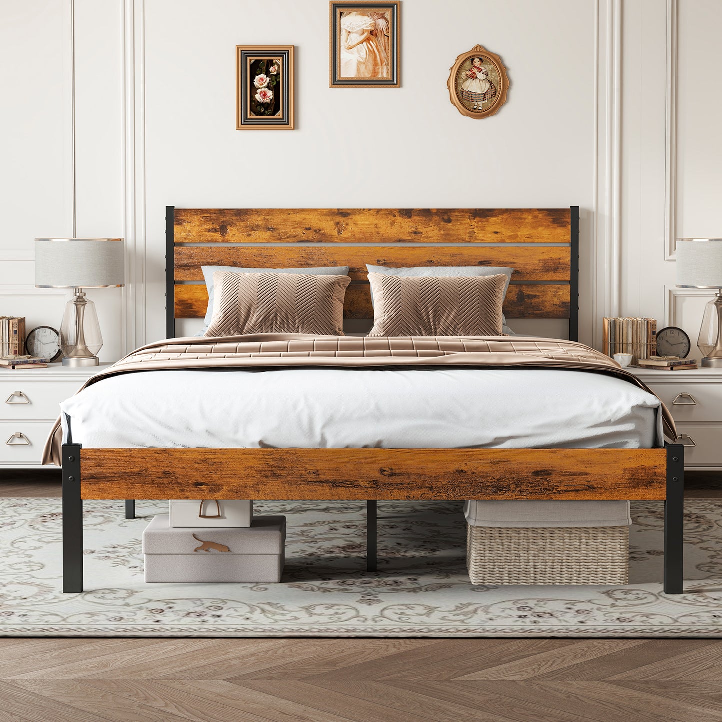 Metal Platform Bed Frame - Mattress Foundation With Headboard And Footboard