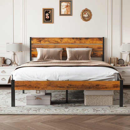 Metal Platform Bed Frame - Mattress Foundation With Headboard And Footboard