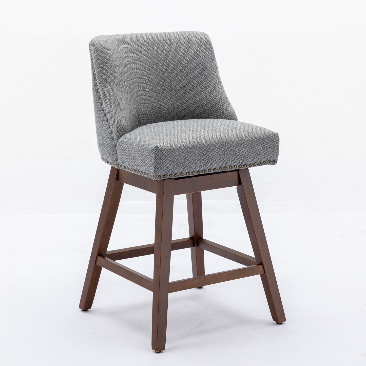 Counter Height Swivel Barstools, 26'' H Seat Height Upholstered Bar Stools Set Of 2, Fabric In Gray