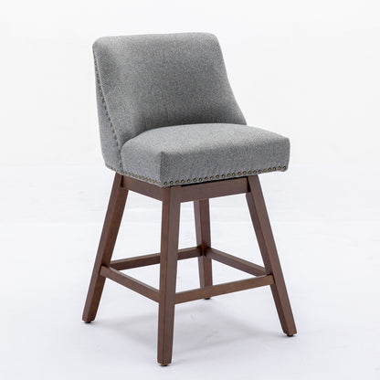Counter Height Swivel Barstools, 26'' H Seat Height Upholstered Bar Stools Set Of 2, Fabric In Gray