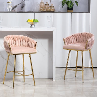 26 Counter Height Bar Stools Velvet Kitchen Island Counter Bar Stool With Hand- Wave Back,golden Chromed Base And Footrest