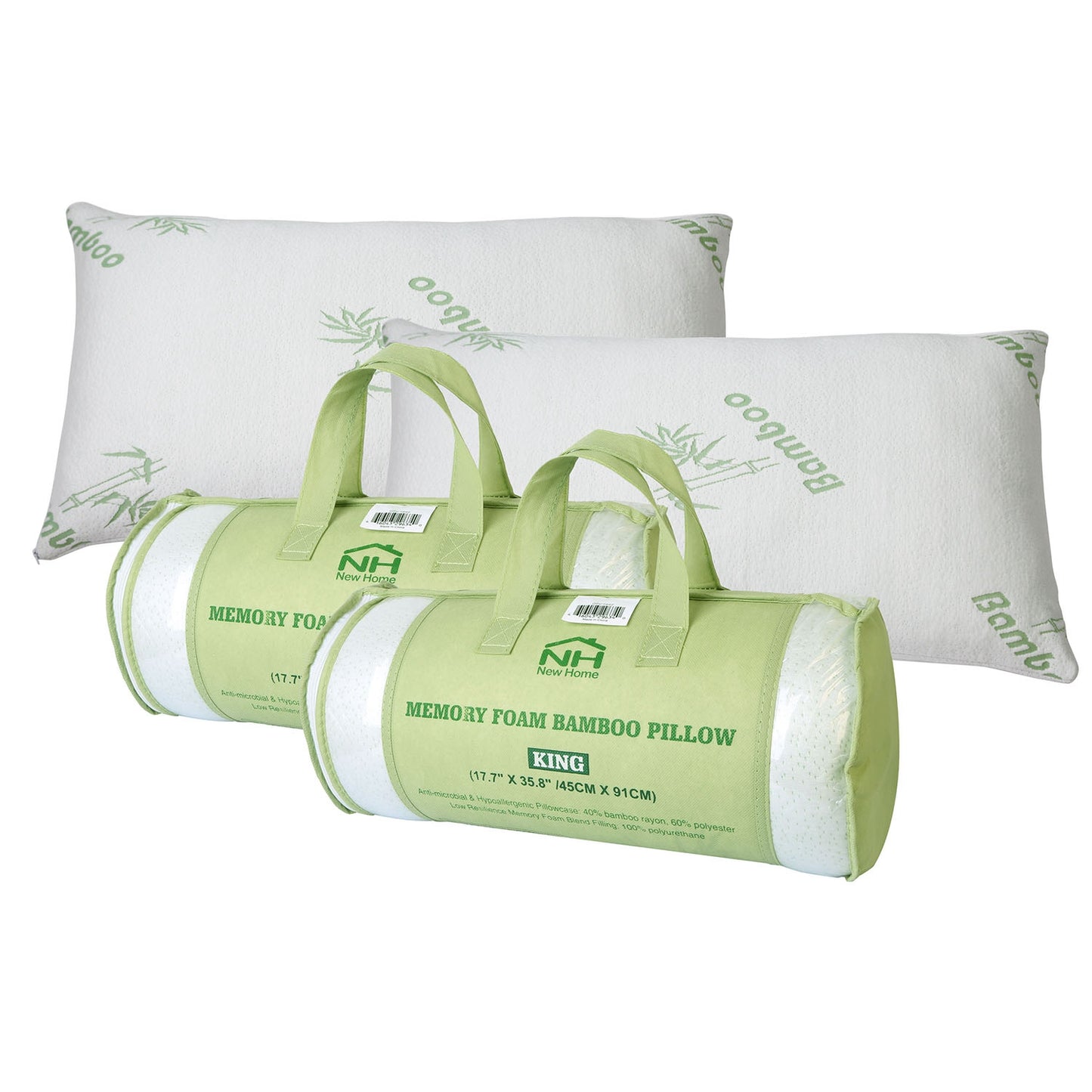 2Pcs Or 1Pcs Bamboo Memory Foam Pillow Hypoallergenic Bed Pillow For Head Neck Rest Sleeping Shredded Pillow Washable Cover Queen Size Pillow
