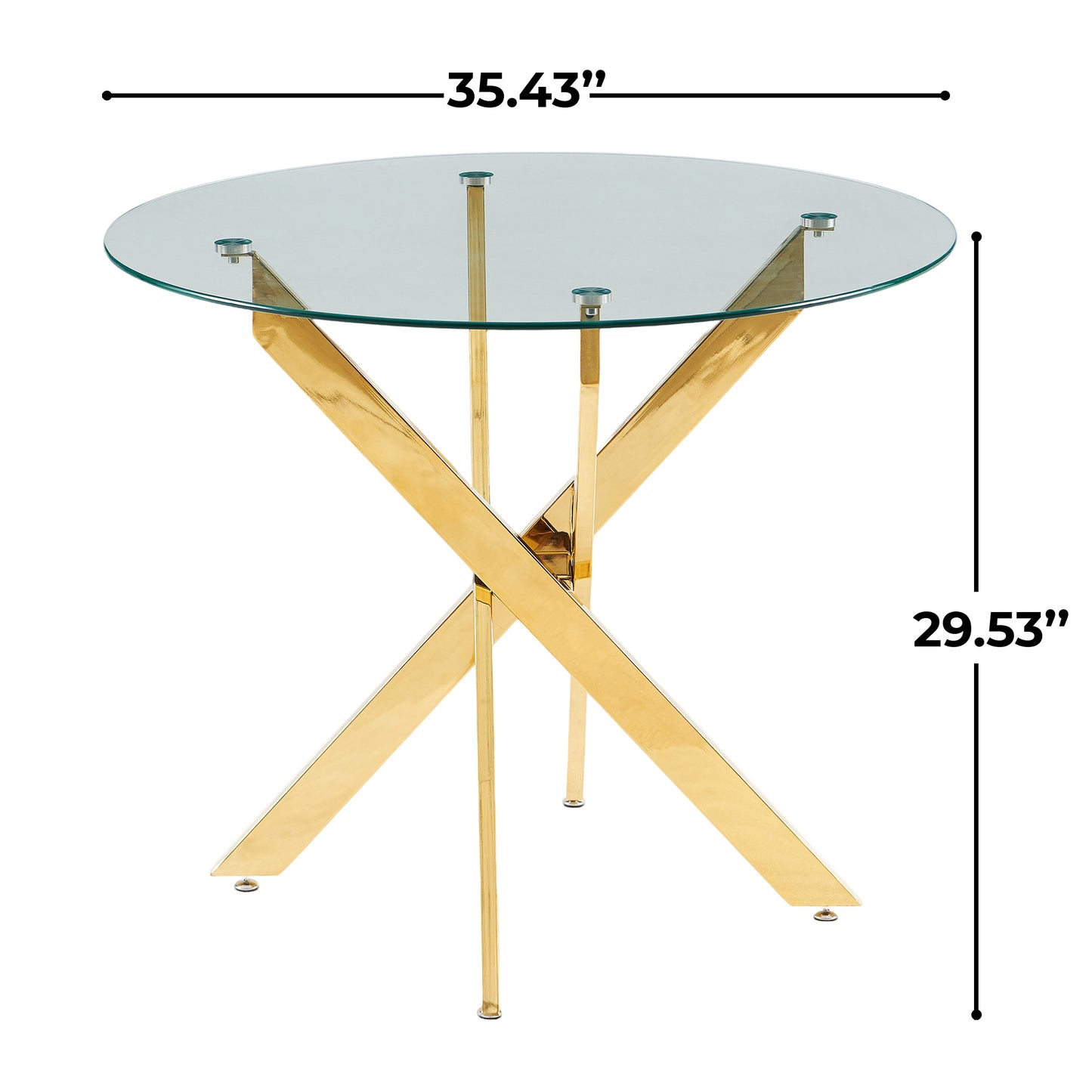 Golden Dining Table With Cross Metal Leg And Glass,Modern Space Saving Kitchen Table For Living Room