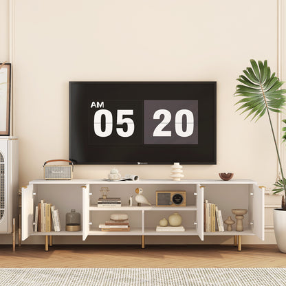 White Modern TV Stand Fluted T, Entertainment Center With Storage Doors, TV Console Media Cabinet, For 55 Inch TV, Living Room