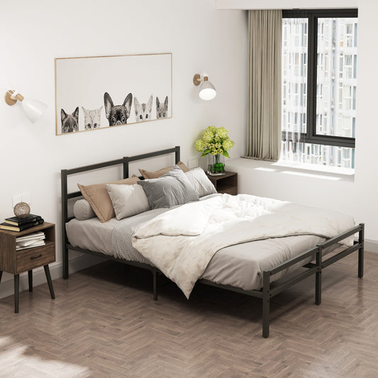 Metal Platform Bed Frame With Headboard, Sturdy Metal Frame, No Box Spring NeededQueen