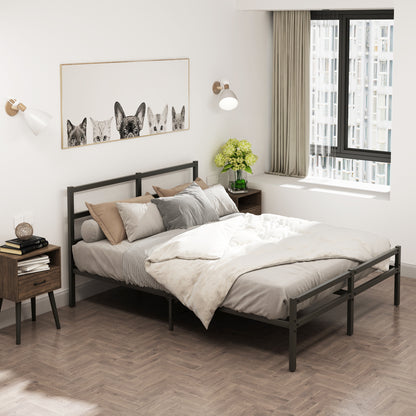 Metal Platform Bed Frame With Headboard, Sturdy Metal Frame, No Box Spring NeededQueen