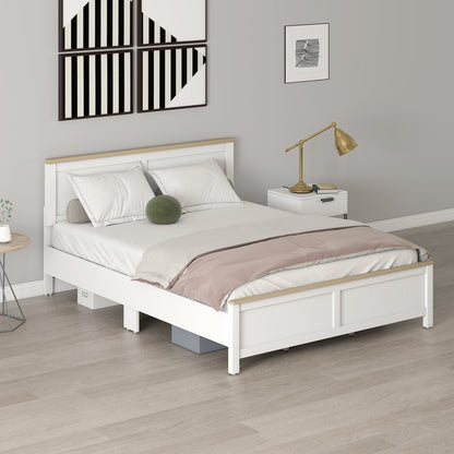 Queen Bed Frame with Headboard, Modern Platform Bed Frame with Wooden Slats, No Box Spring Needed, Easy Assembly, White