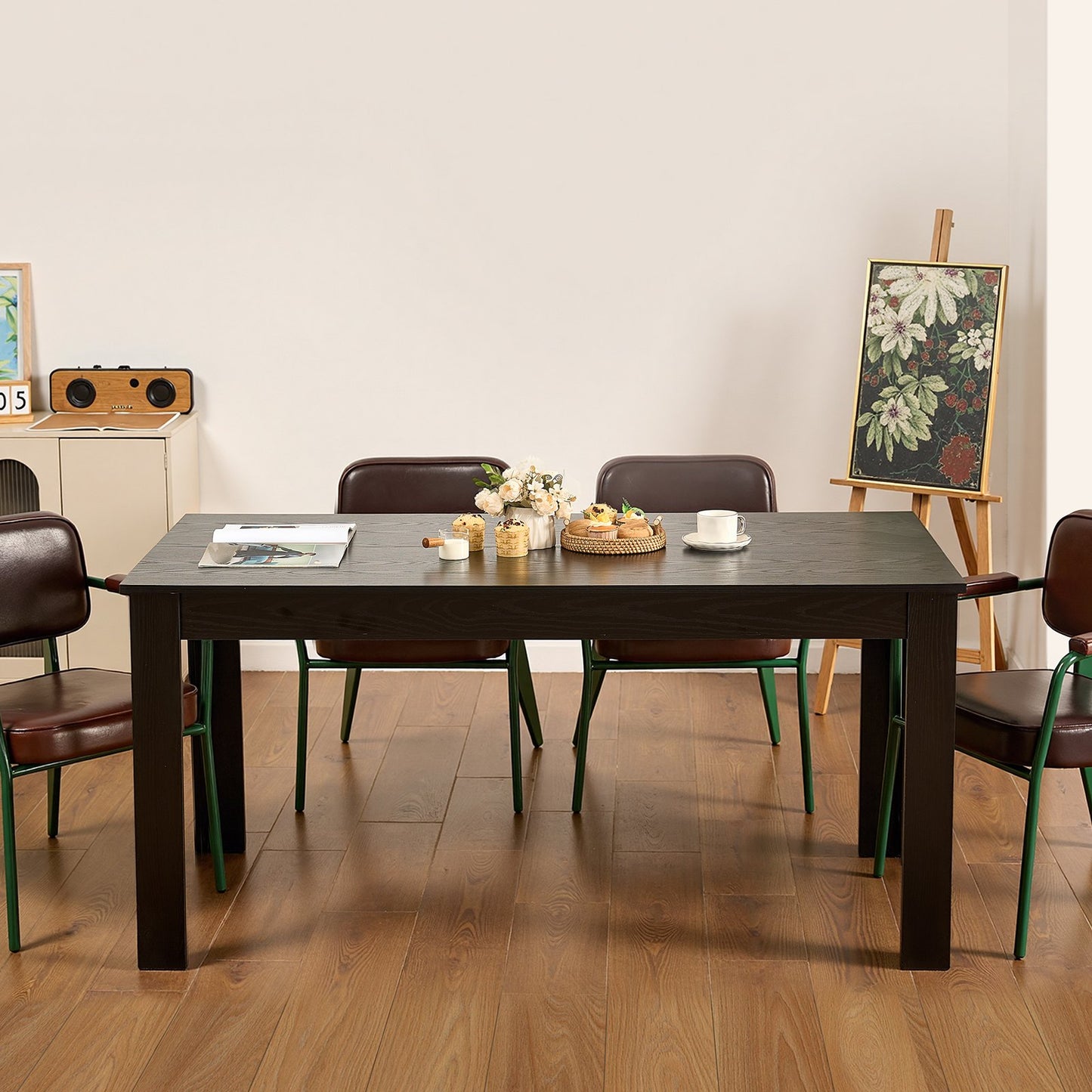 63in Rectangle Dining Table Wood Kitchen Table For 4-6 Person Black (Only Table)