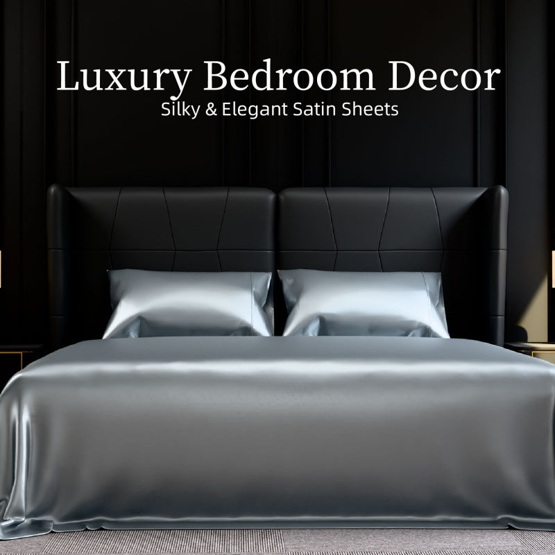 Satin Bed Sheets, Queen Size Sheets Set, 4 Pcs Silky Bedding Set With 15 Inches Deep Pocket For Mattress  Queen, Grey