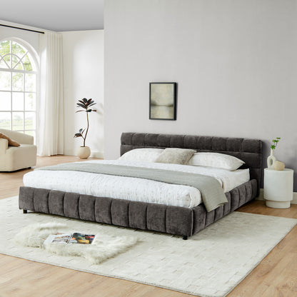King Size Upholstered Bed ,comfortable Upholstered Bed Frame, Chenille Fabric, With Headboard And Solid Bed Frame. With Drawer For Storage.-Dark Gray 88.5x85.5x31
