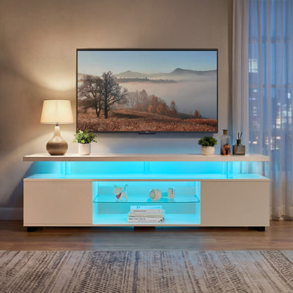 TV Stand For 60 Inch TV LED Gaming Entertainment Center Media Storage Console Table With Large Side Cabinet For Living Room White