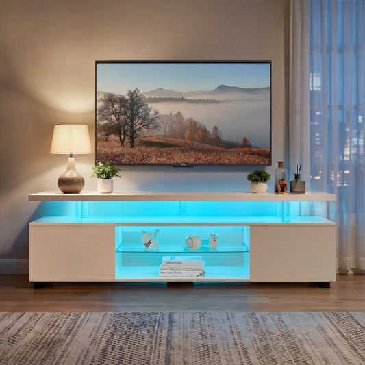 TV Stand For 60 Inch TV LED Gaming Entertainment Center Media Storage Console Table With Large Side Cabinet For Living Room White