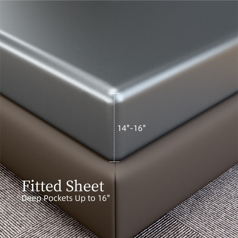 Satin Bed Sheets, Queen Size Sheets Set, 4 Pcs Silky Bedding Set With 15 Inches Deep Pocket For Mattress  Queen, Grey